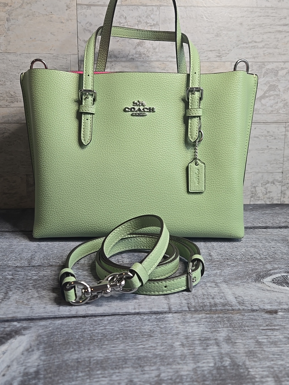 Coach Mollie Tote 25 with Matching Wallet Pale Pistachio Set Crossbody Strap - Picture 6 of 16